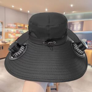 Solar Fan Hat, Wide Brim Sun Hat with 2 Solar Fan, Hat with Solar Fans Built in, Fishing Hat with Fan for Men, Waterproof Outdoor Hiking Camping Fishing Hat