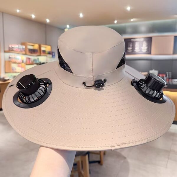 Solar Fan Hat, Wide Brim Sun Hat with 2 Solar Fan, Hat with Solar Fans Built in, Fishing Hat with Fan for Men, Waterproof Outdoor Hiking Camping Fishing Hat - Image 3