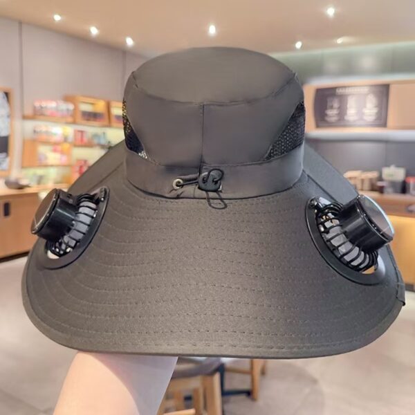 Solar Fan Hat, Wide Brim Sun Hat with 2 Solar Fan, Hat with Solar Fans Built in, Fishing Hat with Fan for Men, Waterproof Outdoor Hiking Camping Fishing Hat - Image 2